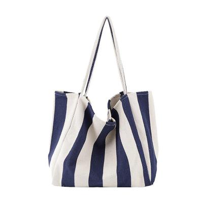 China Wholesale Custom Reclycled Stripe Fashion Canvas Bag Large Capacity Casual Shoulder Bag For Women for sale