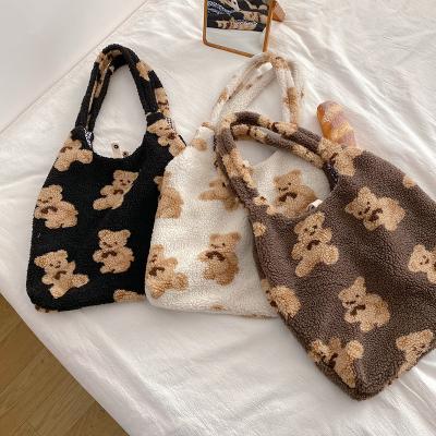 China Promotional Reclycled Hot Sale In Stock Cashmere Capacity Bear Cartoon Vintage Large Reusable Tote Bag For Shopping for sale