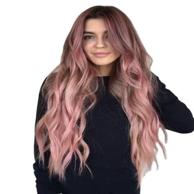 China Long Hair Deep Wave Asian Pink Gradient Wave Chemical Fiber High Temperature Silk Wig for sale