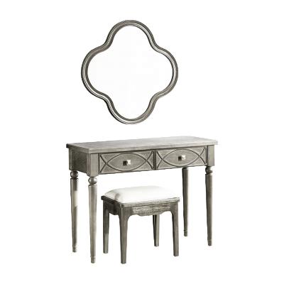 China Gray Environmental Silver Birch Light American Paint Luxury Bedroom Paint Solid Wood Multi-Function Dressing Table Suction Two Mirror for sale