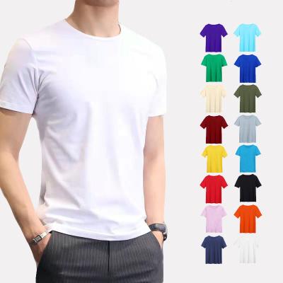 China Custom Large Size Short Sleeve Solid Color Cotton T-shirt Round Neck Anti-wrinkle White T-shirt Men And Women Short Work Clothes Summer for sale