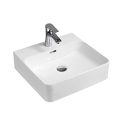 China Easy Clean Lavatory Sanitary Ware Above Basins Hotel Square Counter Sink With Faucet Hole Bathroom Art Wash Hand Basin for sale