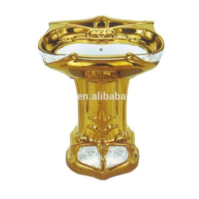 China Retro Easy Clean Bathroom Sink Gold Single Hole Basin Basin With Gold Luxury Bathroom Pedestal Decoration Rack Ceramic Sink Basin for sale