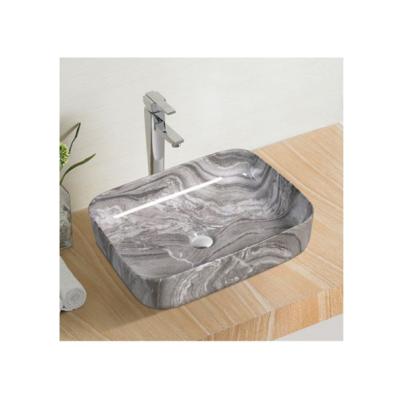 China Easy Clean Wash Basin 2021 Ceramic Marble Water Transfer Printing Bathroom Over The Face Wash Basin Counter Sink for sale