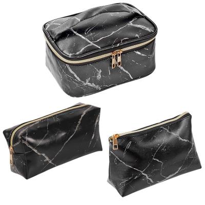 China PU Leather And PVC Customized Logo Cosmetic Makeup Bag Travel Mesh Bag Sets for sale