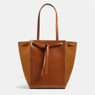 China New fashion soft leather logo tote bag custom genuine leather handbags for women for sale