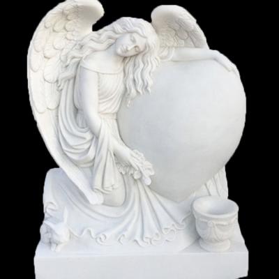 China Modern Crying Heart Angel Standing White Granite Headstone for sale