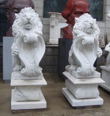 China Modern Stone Carving Front Door Pair Life Size Marble Lion Sitting Statue for sale