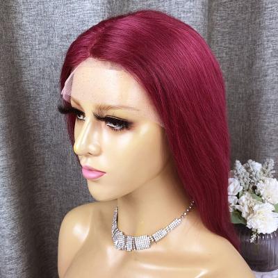 China Love Hair Burgundy 13x4 HD Transparent Straight Lace Front Human Hair Wigs 99J BOB Lace Front Wig For Women Pre Plucked for sale