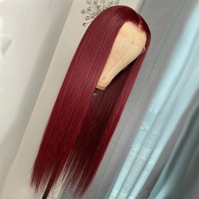 China Long Straight 99J Burgundy Wig Straight Colored Hair Wigs For Women Dark Red Lace Part Wig Pre Plucked Remy Hair for sale