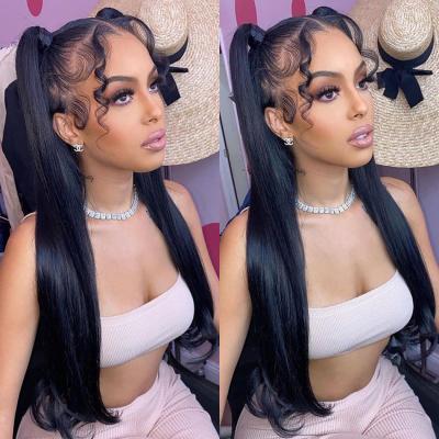 China 30 40 Inch Brazilian Remy 13x6 360 HD Straight Soft Thick Shedding Straight Human Hair Wigs Pre Plucked 5x5 Closure Frontal Wig For Women for sale