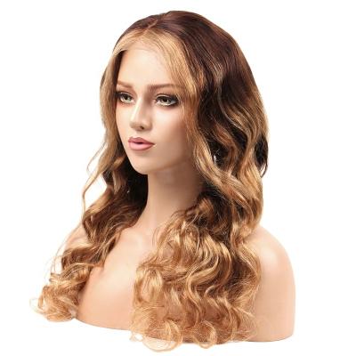 China No shedding& Tangle Hair Wig Ombre Two Tone Color Honey Blonde With Brown Roots Lace Front Hair Wigs With Baby Hair 8inch To 30inch for sale