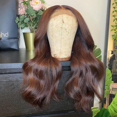 China No shedding& Tangle Hair Wig HD Lace Hair Wig Body Brown Color Wave Full Lace Front Human Hair Wigs Brazilian Vrigin Hair Lace Wigs For Women for sale