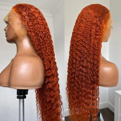 China 30 Inch Ginger Orange Curly Lace Frontal Human Hair Wigs For Colored Women Pre Pluck Brazilian Hair Lace Front Wig 13x6 Lace Wig for sale