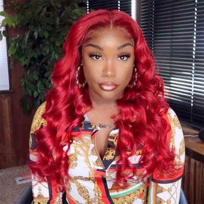 China Red Colored Body Wave 30Inch Body Wave Lace Front Wig HD Transparent Lace Frontal Wig Brazilian Virgin Hair Wigs For Black Women for sale