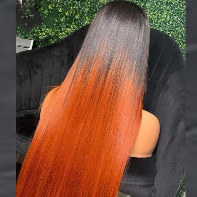 China Ginger Orange Lace Front Human Hair Straight Wigs For Colored Women 13x4 Lace Front Straight Hair Wig Ombre PrePluck Hair Wig for sale