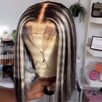 China Straight Hair Bob Wigs For Black Women Platinum Highlights Bob Straight Human Hair Lace Front Bob Wig Peruvian Lace Closure Short for sale