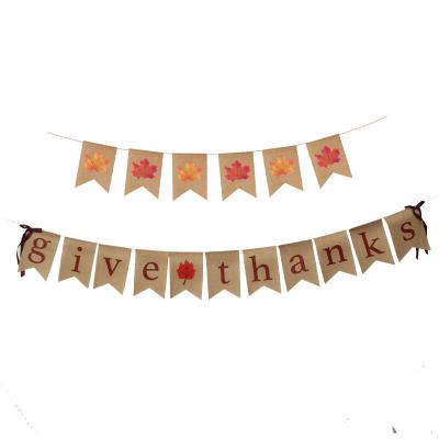 China Casual Burlap Happy Autumn Thanks Giving Thanksgiving Party Decorations Festival Banner for sale