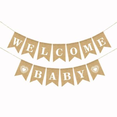 China Casual Baby Shower Party Decoration Props Welcome Baby Burlap Banner Baby Shower Birthday Party Decoration Supplies Favors for sale