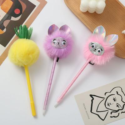 China New factory made casual kawaii pompom animal and friut style gel ink pens for promotional or gift for sale