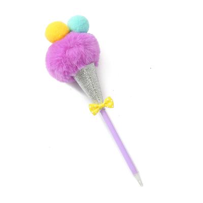 China Cute Casual High Quality Fancy Design Pompom Ball Kids Like Pompom Fur Ice Cream Pen for Office and Promotional Gift for sale