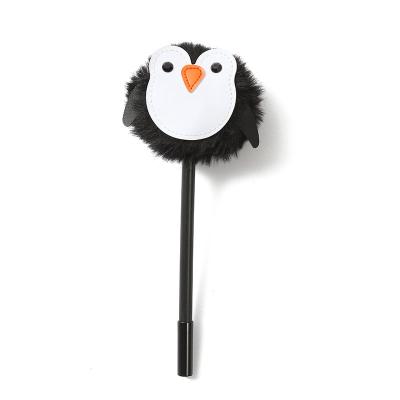 China Wholesale Casual Promotional Cute Rabbit Penguin Pompom Plush Pen Animal Tip Pen For School Office Casual Gift for sale