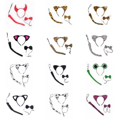 China Animal Leopard Alice Headband Ear Bow Tie Casual 11style Stock Ears and Tail Leopard Print 3 Pcs Set for sale