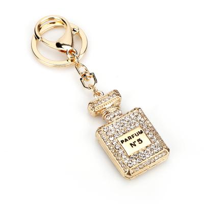 China Wholesale Casual Crystal Twinkling Perfume Bottle Keychain Rhinestone Jewelry 3 Colors Keychain Gift For Girls Handbag Charm for sale