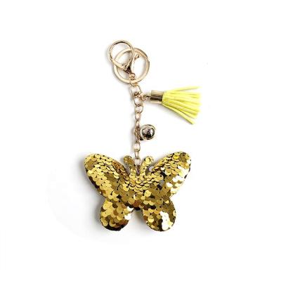 China Sequins Casual Butterfly Key Chain For Women Girl Car Keychain Bag Pendant Key Ring Keychain for sale