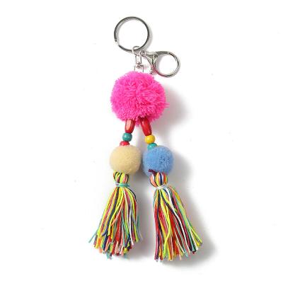 China Multi Color Tassel Bohemian Bag Casual Accessories Boho Bag Charm Chain Pom Pom Tassel Key Chain Purse Charm Handbag Charm for sale