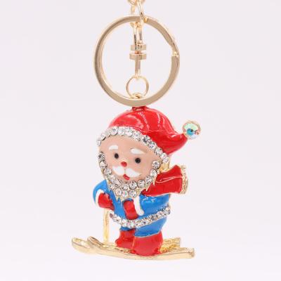 China Key chain Santa Claus Pendant Rhinestone Alloy Car Keychains of casual hot popular boutique products for sale