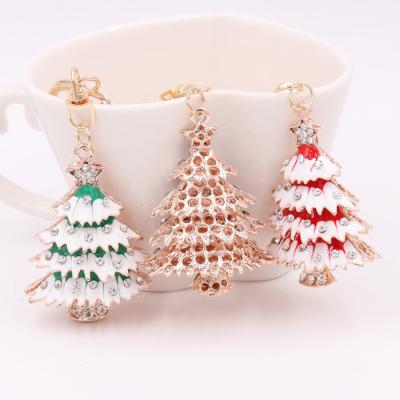 China 20styles Xmas Tree Key Ring Enamel Key Chain Casual Charm Faux Stone Christmas Tree Keychain Dangle Party for sale