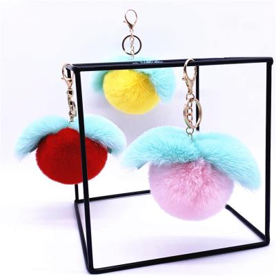 China Custom Wholesale Casual Cute Peach Puff Fruit Puff Bag Accessories Fluffy Key Chains Gift for sale