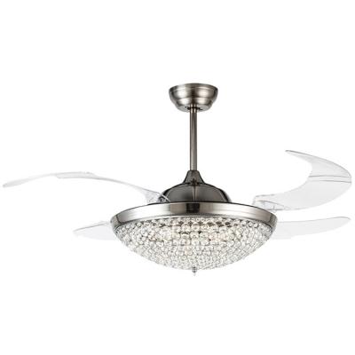 China 42 Inch Modern Crystal Lighting Retractable Ceiling Fan With Remote Hidden Dimmable LED Light Blades Ceiling Fan Chandelier for sale