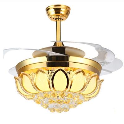 China Dropship Modern Energy Saving LED Crystal Ceiling Fan With French Retractable Blades Gold Fan Ceiling Led Ceiling Fans for sale