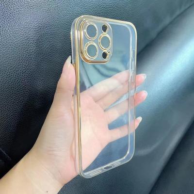 China Clear Soft Electroplating Shockproof Electronic Plating TPU Mobile Phone Case Cover For iPhone 11 12 13 pro max with Camera Glass Lens for sale