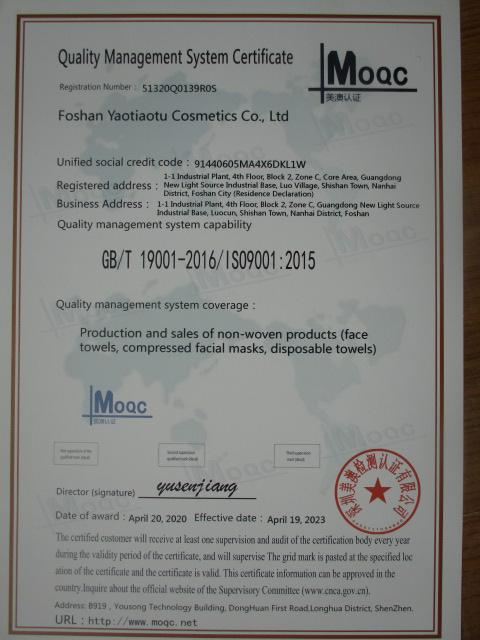 ISO9001 - Foshan Yaotiaotu Cosmetics Co., Ltd.