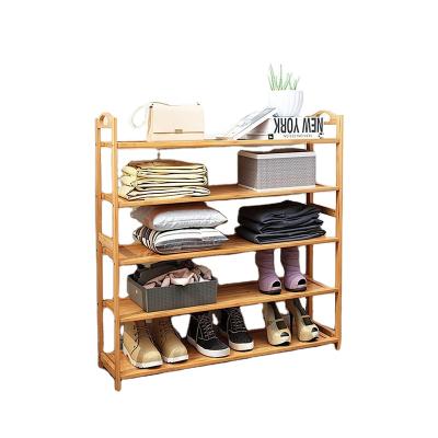 China Bamboo Wooden Shoe Rack (Height) 5 Layers Large Capacity Storage Adjustable Rack For Home Office for sale