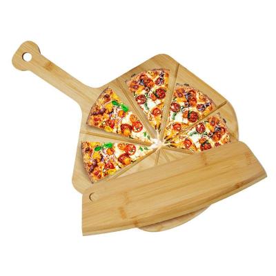 China Sustainable Bamboo Pizza Skin Paddle Serving Tray Tray&Pizza Cutter Set.12-in Pizza Serving&Cutting Board With Guided Grooves for sale