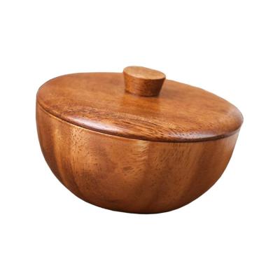 China Japanese Style Sustainable Solid Wood Bowl With Lids Children Kids Baby Serving Dish For Salad Rice for sale