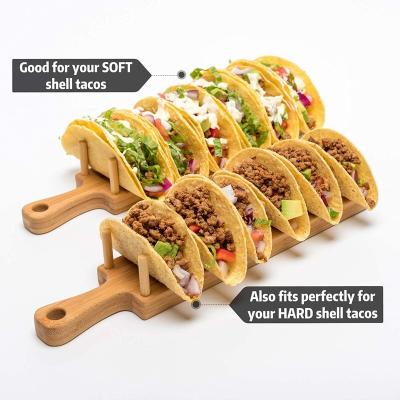 China Bamboo Taco Serving Taco Serving Tray Stand Bamboo Rack Holder with 6 Soft/Hard Shell Tacos Sandwich Pies Burritos Designed for Parties for sale