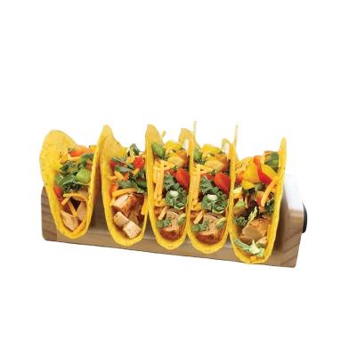 China Sustainable High Quality Appetizer Tray Ecoconscious Wooden Serving Tray Bamboo Taco Holder For Restaurant for sale