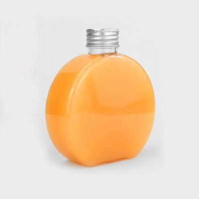 China 8oz Juice Bottles Custom Circular Sector Clear Tamper Proof Plastic Bottles for Juice With Aluminum Cap for sale