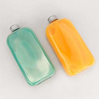 China Clear Customizable Screen Printing Labeling Pet Plastic Bottles For Juices , 300Ml 400Ml Flat Transparent Juice Bottles for sale