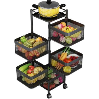 China Multifunctional. 5 Tier Kitchen Eco-Friendly Storage Rack Mobile Organizer Storage For Household Basket Rack Carbon Steel Vegetable Food Container 80KG for sale