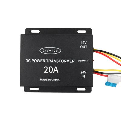 China Wholesale 24V to 12V 20A car power step-down transformer car audio converter truck DVD modification 60*25.5*29.5CM for sale