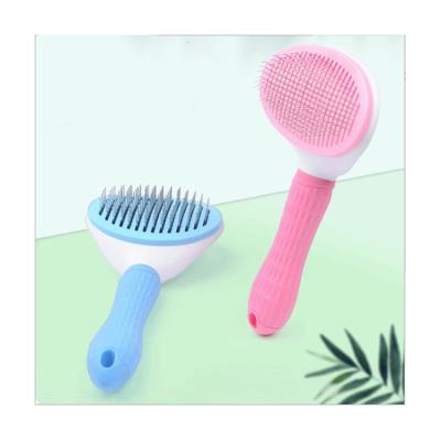 China Stocked Round Head Pet Hair Cleaning Sliker Molding Slicker Broom Brush Fiber Brush Self Cleaning Pet for sale