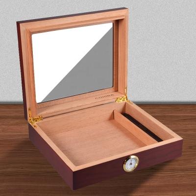 China Moisture-proof Wholesale Cigar Humidor Case Cedar Wood Smoking Accessories Transparent Skylight Cigar Travel Humidor Box for sale