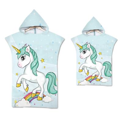 China 2021 Custom Kids Hooded Quick Dry Microfiber Unicorn Beach Towels For Girls for sale