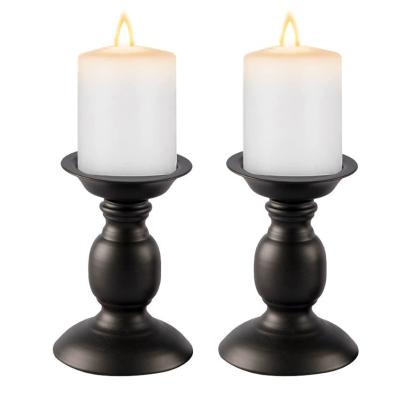 China Home Decoration Metal Black Or Gold Christmas Halloween Fireplace Mantle Decorations 2 Pcs Pillar Candle Holders For Weddings Special Events Room for sale